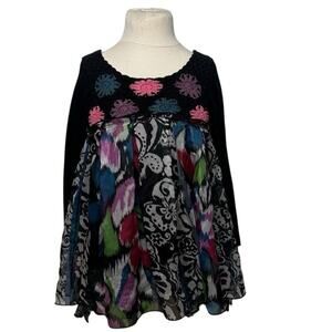 Truly Me Girl’s Black & Floral Knit Tunic Style Top Size 5